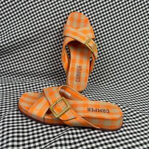 CAMPER Atonik Orange Beige Gingham Slide Buckle Sandals Canvas EU 39 / US 8.5